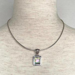 Sterling Silver Paua Abalone Pendant Necklace 16" Round Omega Chain